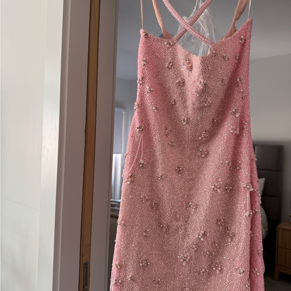 Clio Peppiatt Embellished stretch-mesh mini dress, baby pink - Picture 6 of 11